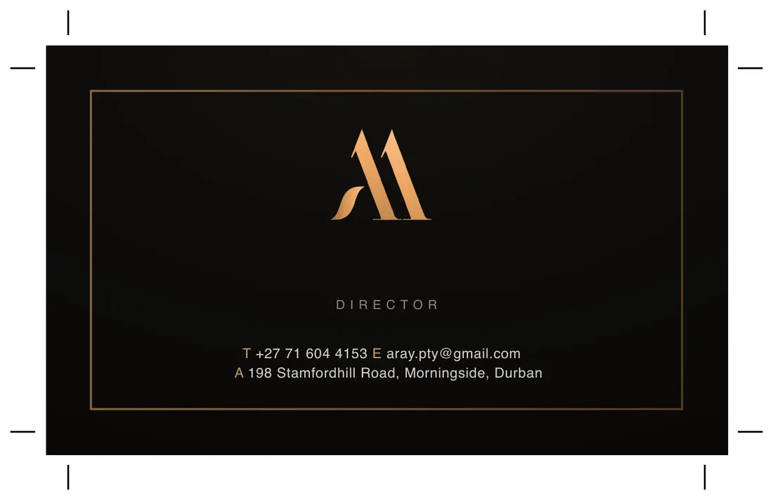 Aray Clothing business card, reverse