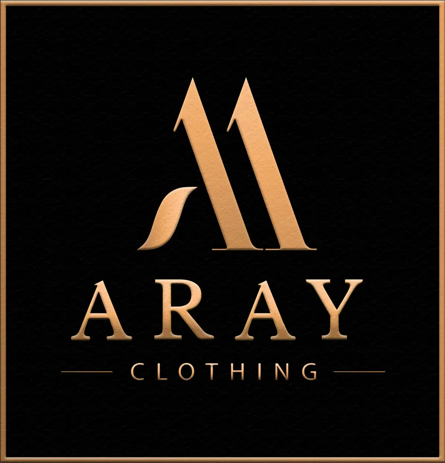 Aray Clothing gold monogram on black