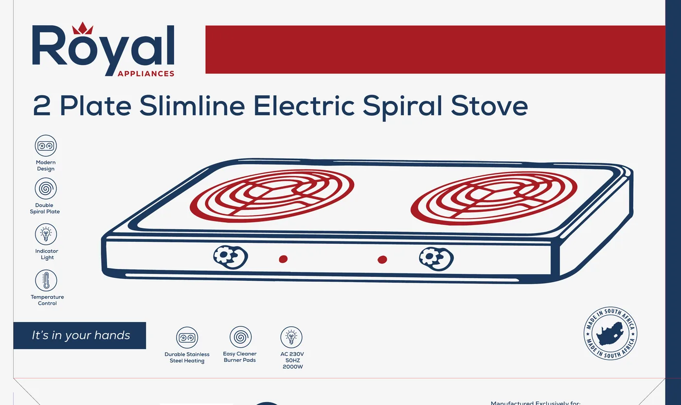 Royal two-plate electric stove retail packaging